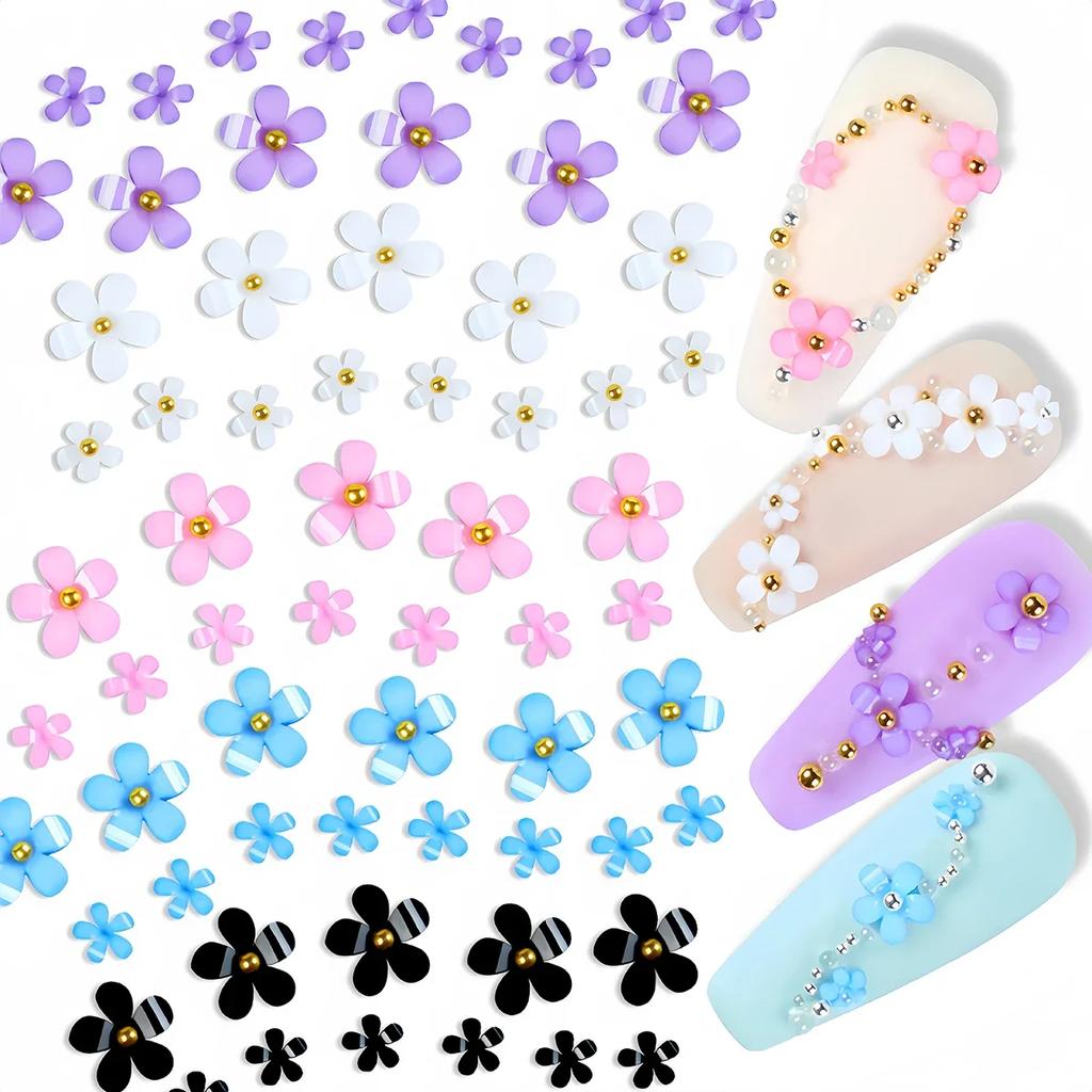 200 Stück/Beutel Nagelkunst-Dekoration Gemischte Größe Zarte 3D Harzblumen Strass-Nagelteile Maniküre-Werkzeug Nägel Design-Zubehör