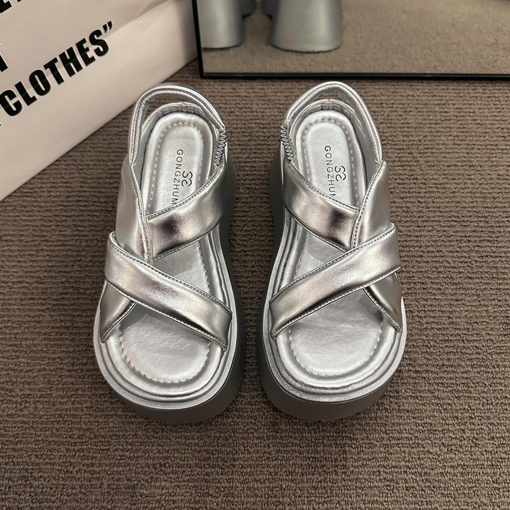 Fashion Girls' Roman Sandals 2025 Summer New Platform Height Increase Soft Sole Beach Shoes Outdoor Fashion Comfortable Casual Shoes