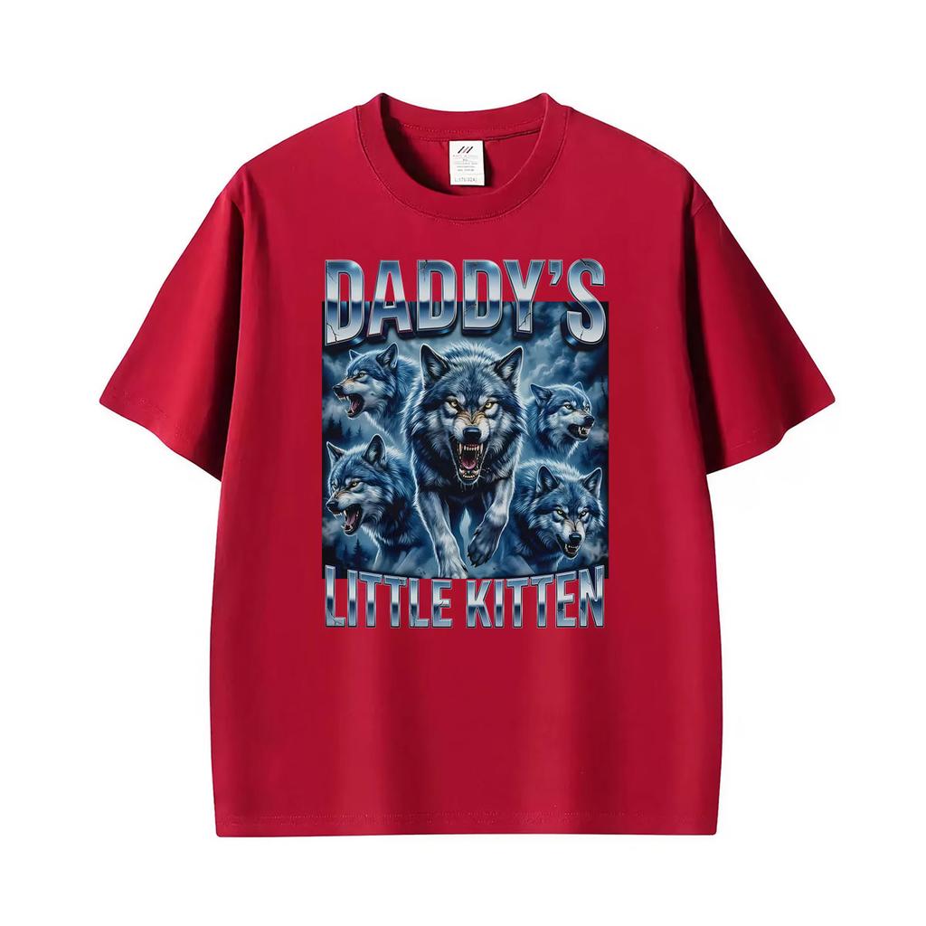 Daddys Kleines Kätzchen Wolf Lustiges Gotisches Meme Grafik T-Shirt Unisex Vintage Übergroße T-Shirts Unisex Lässige Oberteile T-Shirt Streetwear