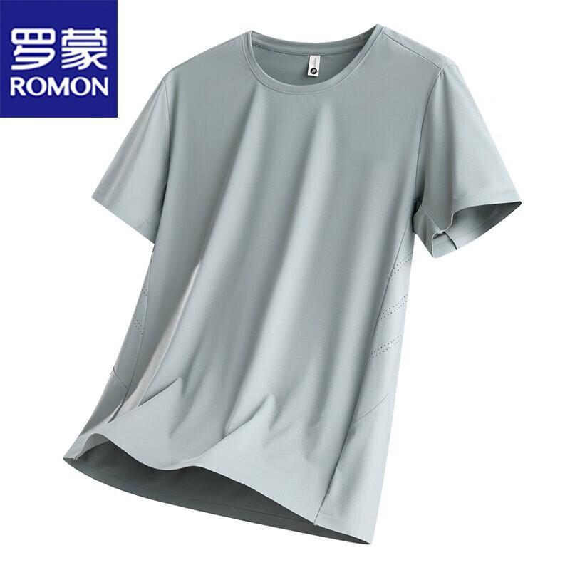 ROMON Men s Summer Ice Silk Breathable Round Neck Short Sleeve T-Shirt 5XL