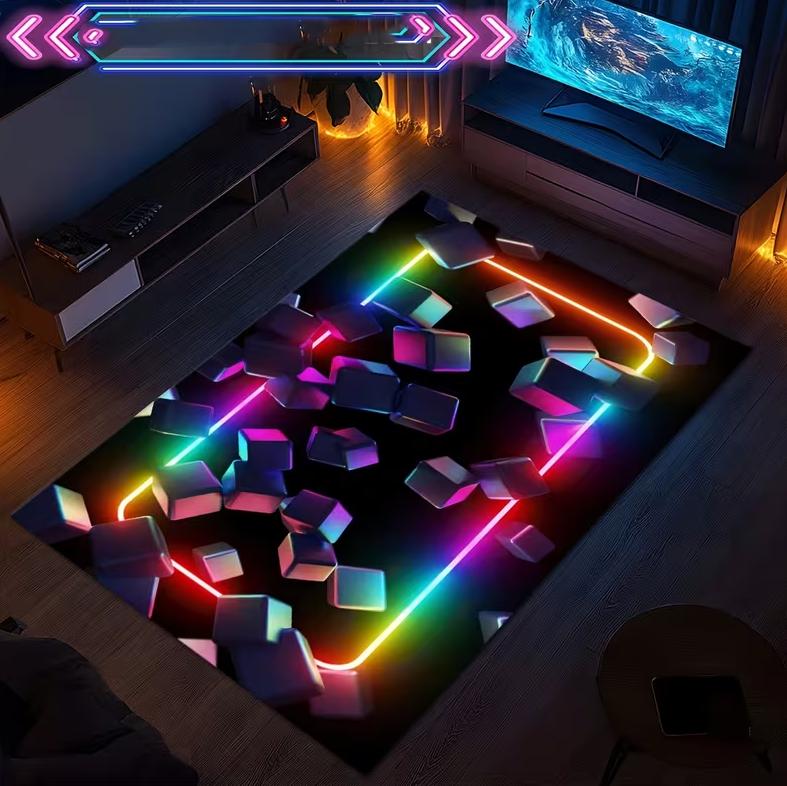 

Rectangular Carpet Game Tenant Hall Bedroom Area Carpet Colorful Polygonal Carpet Cartoon Printed Floor Mats Home Decoration 40X60cm