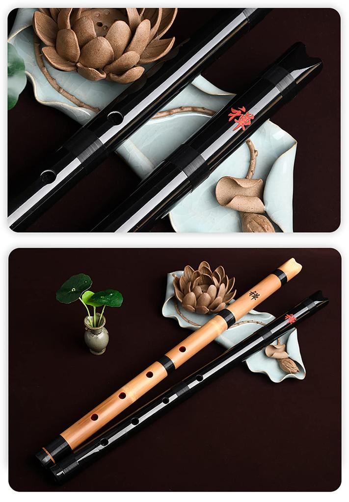 Jinchuan Shakuhachi Japanese Instrument for 1 Shaku 8 Sun Made of Madake and Katsura for Solid Black Wood Beginners, (4.5 Ft.) Bamboo, Practice,