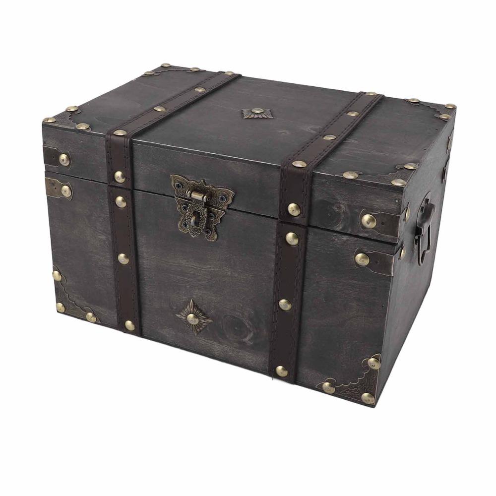 Large Decorative Treasure Chest Grey Wooden Jewelry Box Wooden Storage Box Home Bedroom Decor
