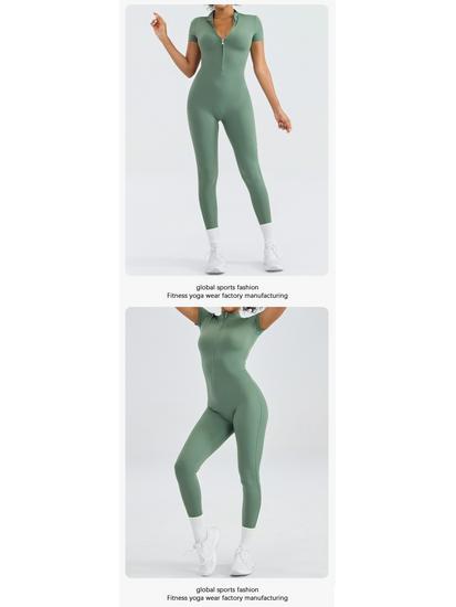 European and American Women's Quick-Dry Nude Jumpsuit: Zipper One-Piece Yoga & Sports Fitness Outerwear