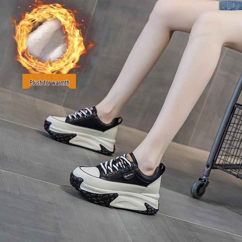 

Women s Autumn 2025 Retro Leather Dad Shoes - Lightweight, Height-Increasing Casual Sneakers with Thick Sole 40