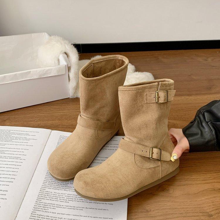 Martin Boots Women's Autumn 2025 New Ugly Pile Boots Flat-bottomed Medium Tube Soft-soled Martin Boots Western Ins Tide