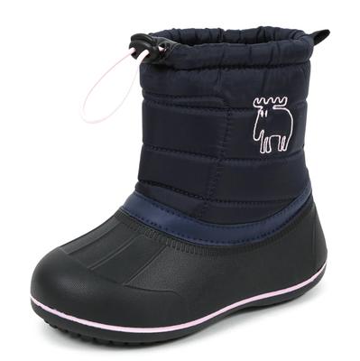 Botas Mozu Bean de Penas com Boa Interna e Punhos Elásticos, Botas de Inverno, Tamanho Infantil, Azul Marinho, 16.0 cm