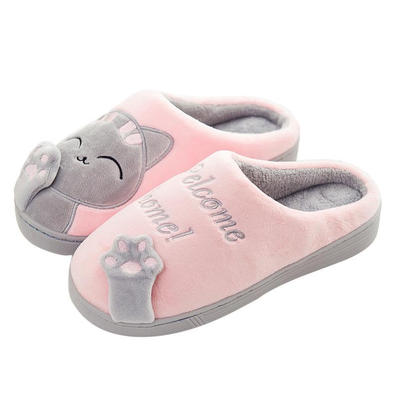 

Warm cartoon Maneki Neko, cute home slippers, couple adult fleece slippers 36 розовый