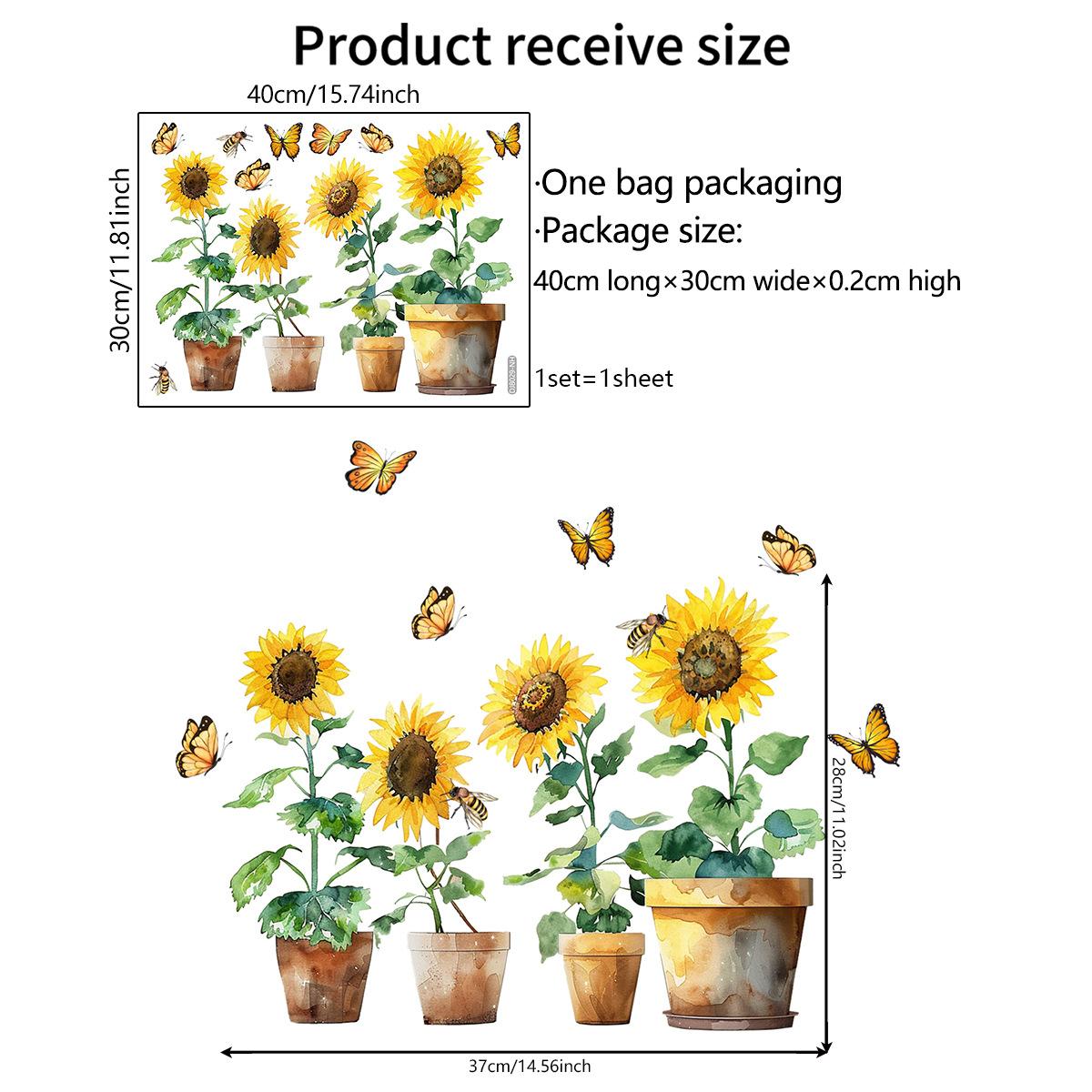 

1 шт. Большие наклейки на стену с изображением подсолнуха, стеклянные декоративные постеры из ПВХ для гостиной, спальни, цветочные наклейки на стену, винтажный декор для ванной комнаты