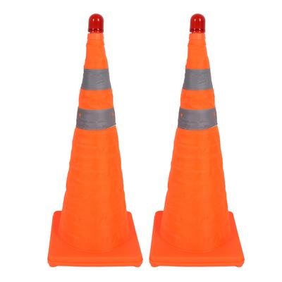 2 Set Conuri de Trafic Pliabile 360 grade Benzi Reflectorizante Conuri de Siguranță Rutieră cu Lumină de Avertizare 70CM