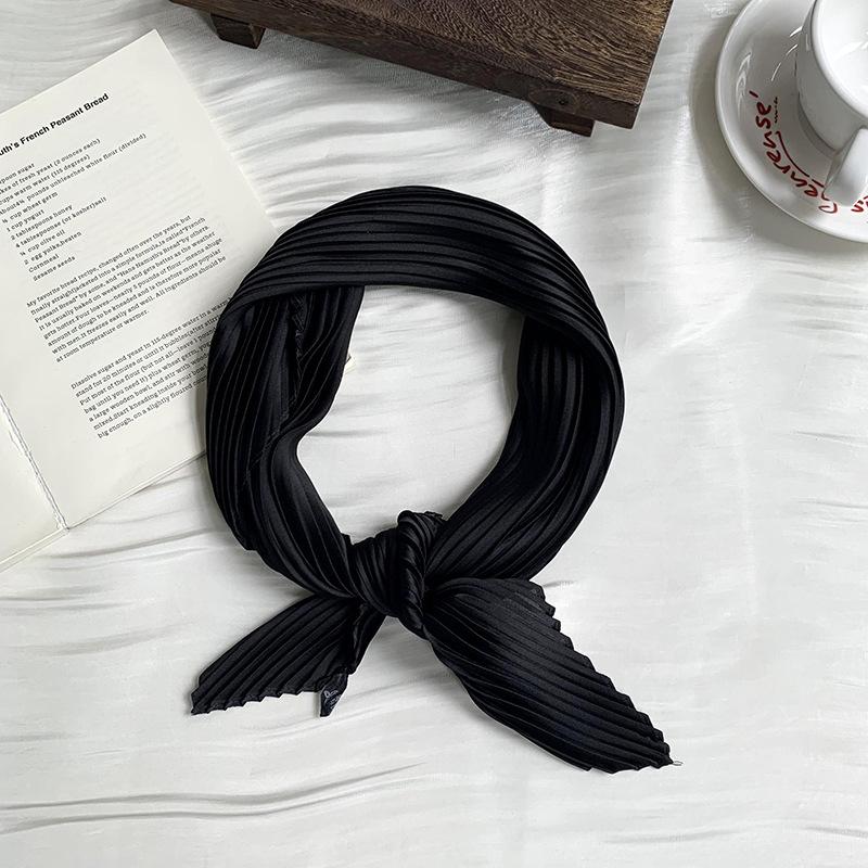 Crumpled rhombus silk scarf high-end new solid color versatile silk scarf neck small scarf streamer scarf shawl