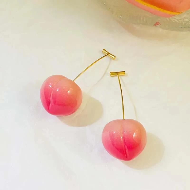 Fashion Sweet Red Resin Strawberry Cherry Drop Earrings For Women Cute Lovely Acrylic Fruit Earrings Zircon Accessories