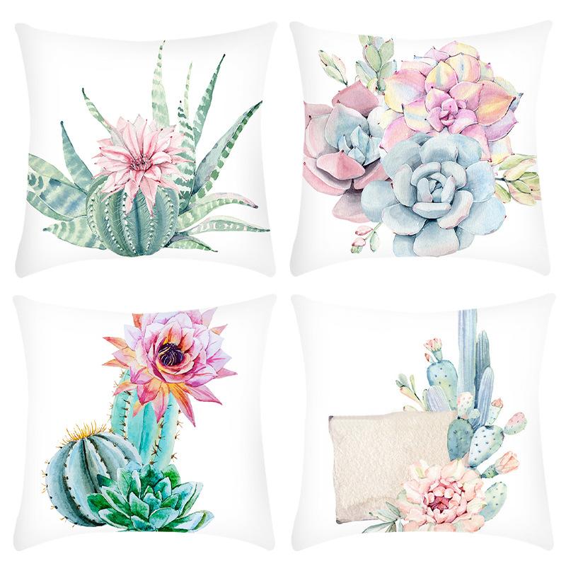 

New Green Plant Pillowcase Succulent Print Pillow Home Sofa Cushion Cover 45 * 45Cm pillowcase