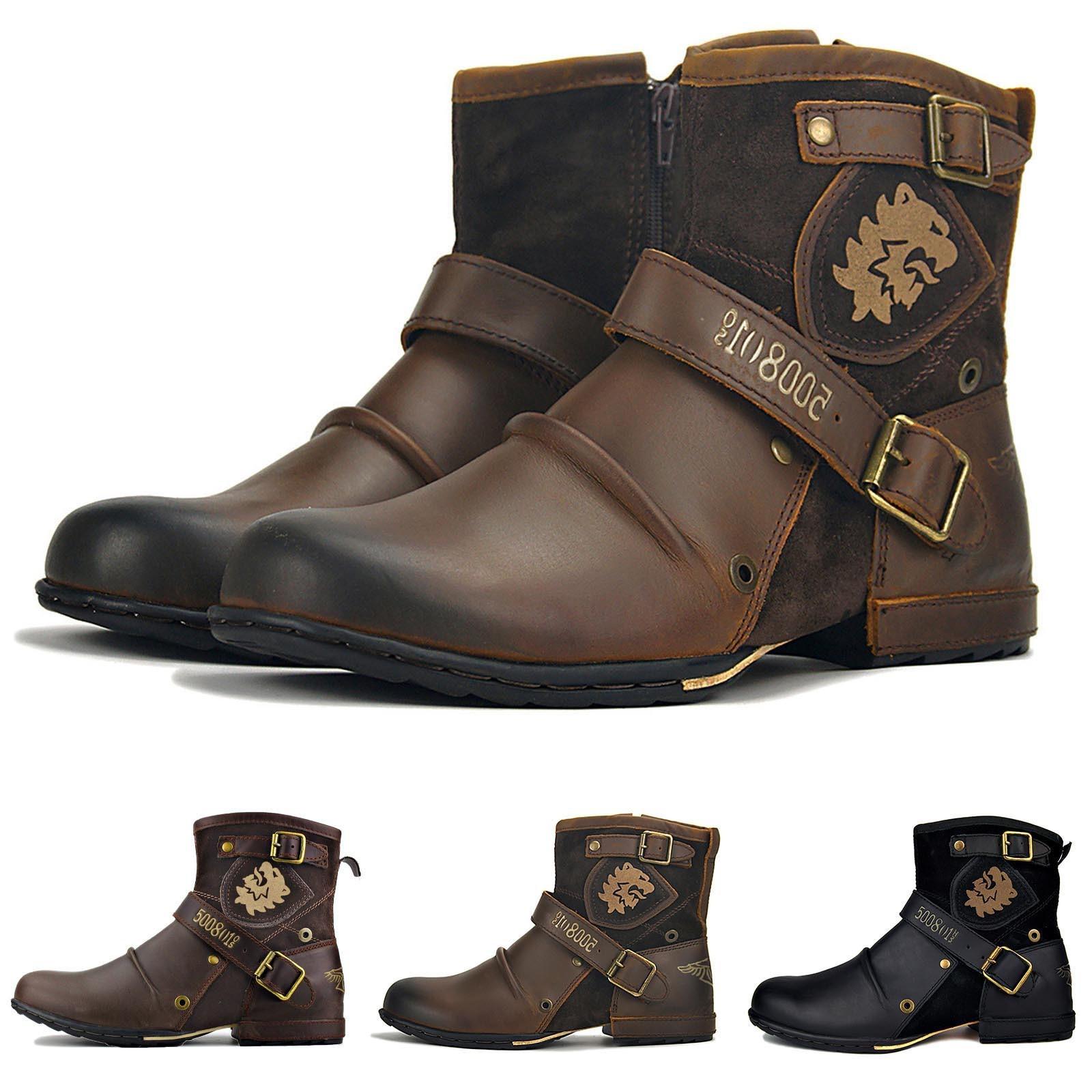 

Sagit модные мужские ботинки с металлической пряжкой и боковой молнией с круглой головкой, мотоциклетные ботинки в стиле ретро