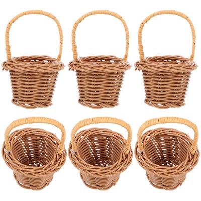 6 Pcs Mini Woven Basket Wedding Party Decoration Small Candy Gift Tiny Easter Baskets To Weave for Favors Rattan Micro Scene