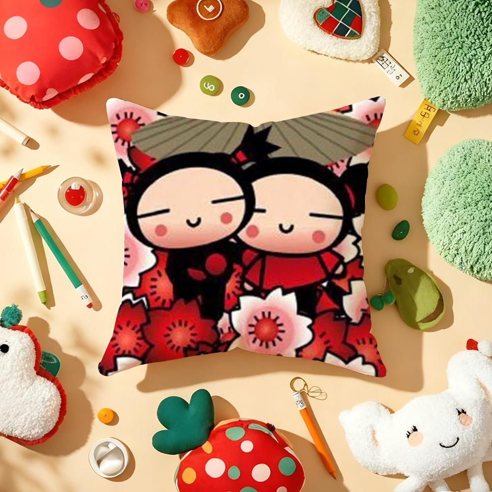 Fashion Cute Cartoon PPucca Cushion Cover Plush Fabric Soft DoubleSided Printed Sofa Warm Winter Home Gift Pillow Cover