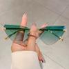 Retro Metal Rimless Triangle Sunglasses Women Luxury Brand Beach Gradient Sun Glasses Ladies Fashion Decor Pink Shades