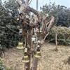 Boho Wind Chime with Bells, Handmade Wicker Wreath Hanging Ornament, Witchy Home Decor for Door Wall Garden, Rustic Witchcraft
