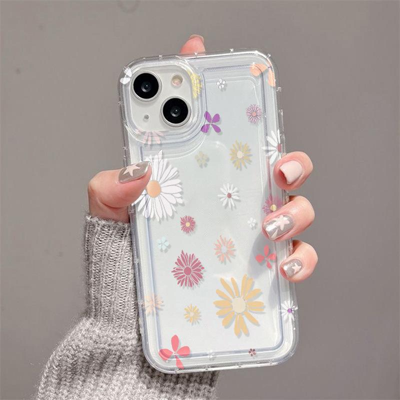 Simple color flower for iPhone17ProMax airbag mobile phone case 15 Apple 16 all-inclusive 13/14