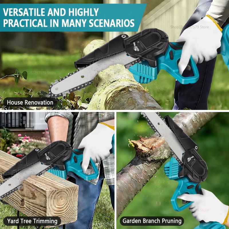 6 Inch Cordless Electric Chainsaw Handheld Garden Wood Cutting Power Tool 18V Battery Not Included Lightweight Logging Saw