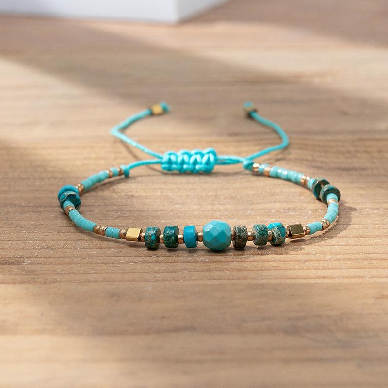 Bohemian colored rice bead bracelet women's ins wind niche faceted stone adjustable hand rope jewelry tide