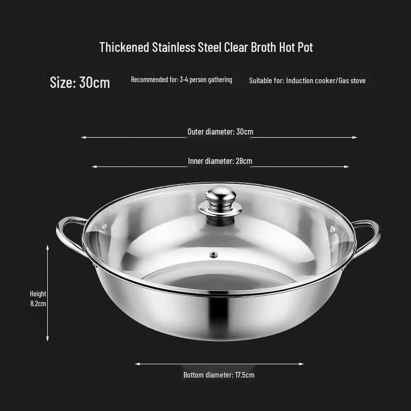 Stainless Steel Double-Handle Clear Soup Hot Pot