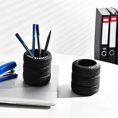 1pcs Fun Tire-Shaped Pen Holder -PVC Desk Organizer, Ideal for School and Office Supplies, Painted Finish, Office Supplies