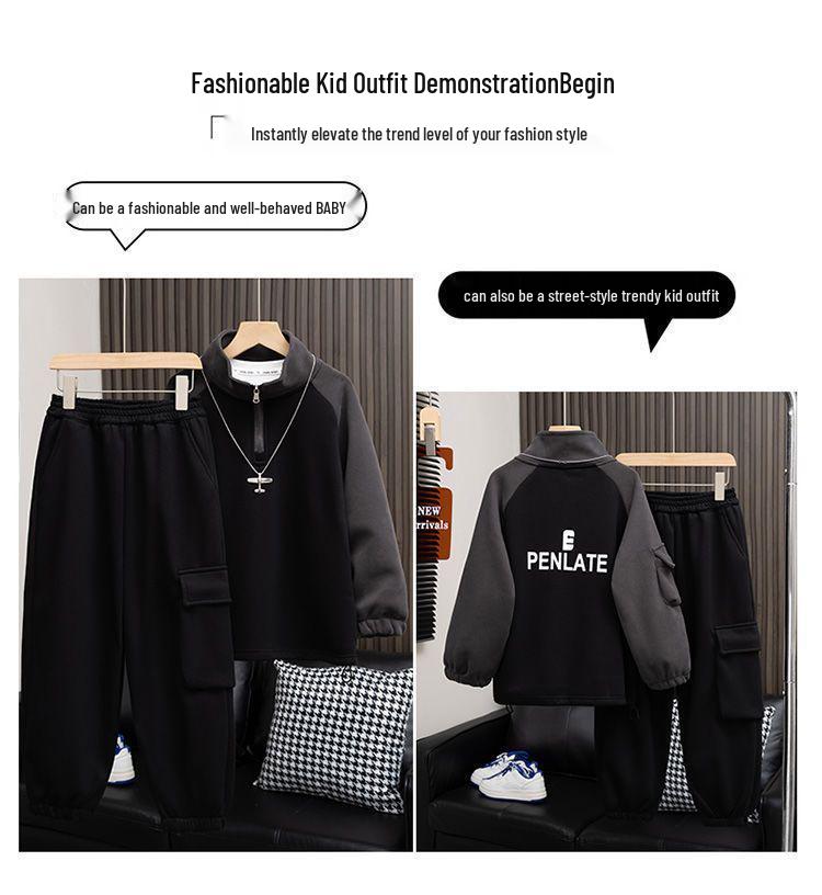 Boys' Autumn 2025 Fashionable Sporty Sweatshirt Set