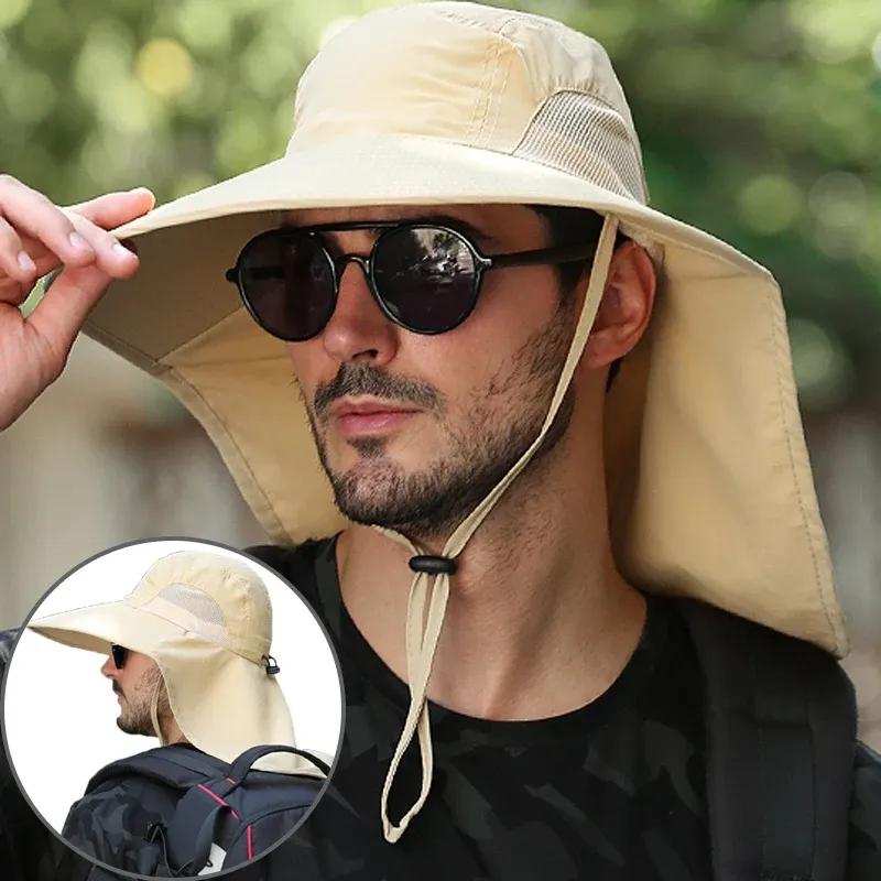 

Outdoor Fisherman Hat Wide Brim Bucket Hat with Neck Cover Men Summer Breathable Mesh Sun Protection Visor Anti UV Cap Unisex чорний