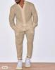 Men's Long Sleeve Linen Shirt Two-Piece Set: Summer Beachwear - Available In Black, White, Beige Solid Colors.