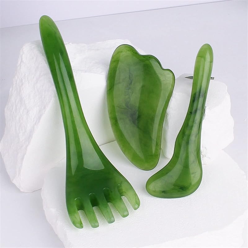 3Pcs/Set Gua Sha Massage Tools Synthetic Resin Head Massage Comb Beauty Scraping Board Acupoint Stick Skin Lifting Detox (Color : Set A)