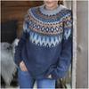 Women Geometric Pattern Knit Sweater Long Sleeve Casual Crewneck Pullover