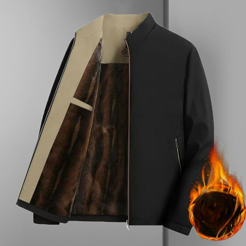 Black Gold Dad Jacket Stand-up Collar Jacket Winter Plus Velvet Business Casual Thickened Men's Jacket