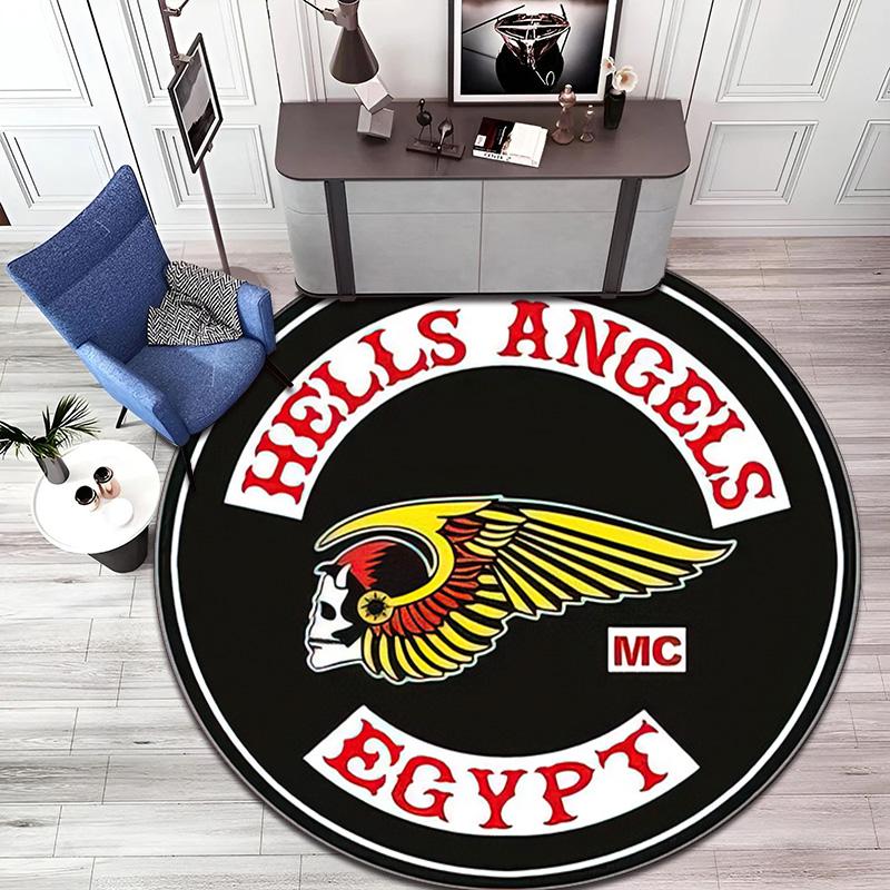 Gang violence Motorcycle enthusiasts Hells Angels Motorcycle Club circular carpet is soft, home, bedroom, door mat decoration, and non slip carpet E5