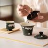 125ml Pó Yin Verde Oliva Gato da Sorte Pintado à Mão Gaiwan Tigela de Chá Zen com Tampa Kit Tampa de Preparo de Chá Conjunto de Chá