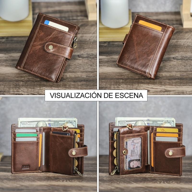 Full Grain Color Changing Head Layer Cowhide RFID Anti-theft Brush Men's Wallet Buckle Three Fold Leather
