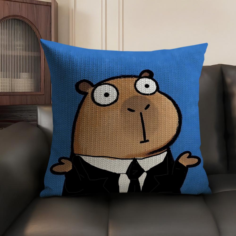 Cute Kicapara Cartoon Cushion Cover Natural Linen Organic Fabric Double-Sided Printing Sofa Home Decor Gift Pillow Case