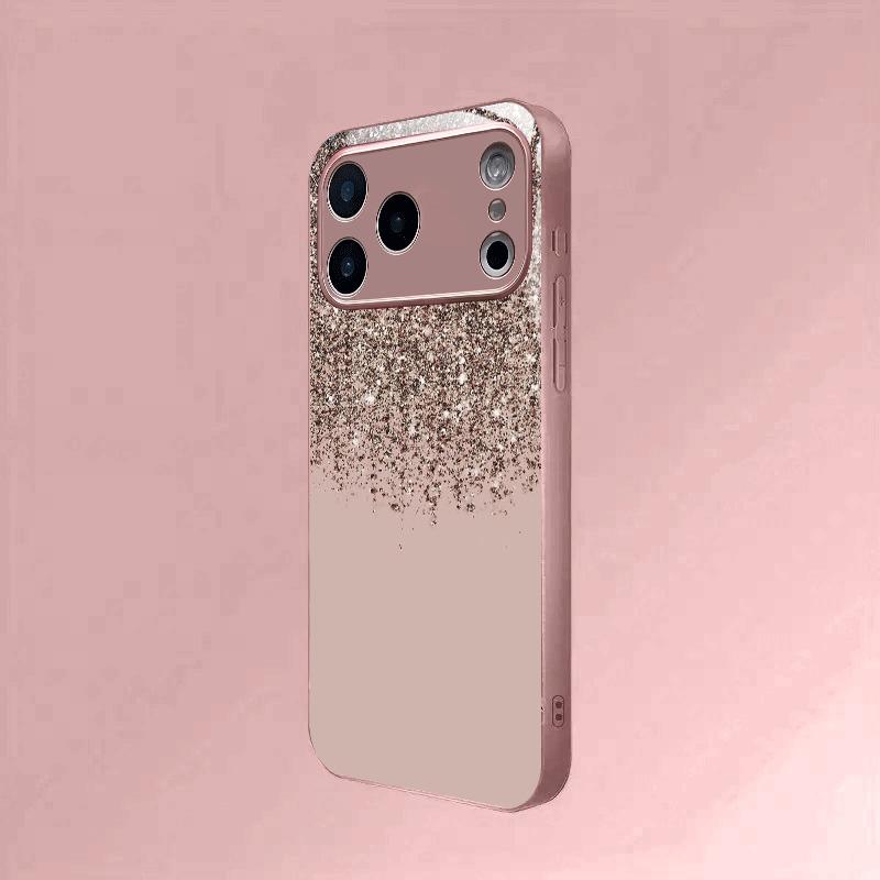 Minimalist Elegant Golden Dust Metallic Paint Glass Phone Case For iPhone 17 16 15 14 13 12 11 Pro Max 15 Plus 17 Air 16E Cover