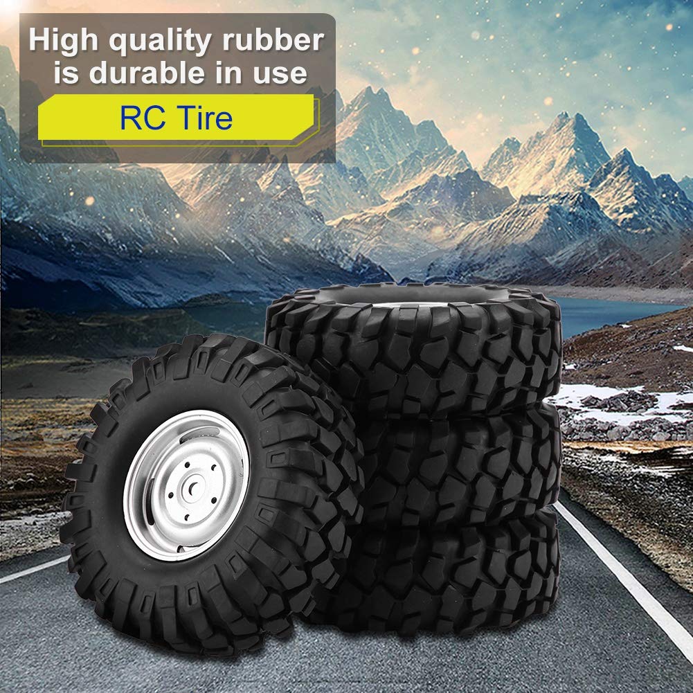 RC Tires, 110 Scale RC Wheels, Non-Slip, for Crawlers and Trucks, Set of 4, with Hubs, Ideal for Off-Road Racing, Endurance Races, Camping, Parties,