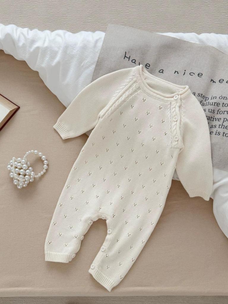 Girls' 100% Cotton Long-Sleeve Bodysuit - Korean Style Knit for Spring/Autumn