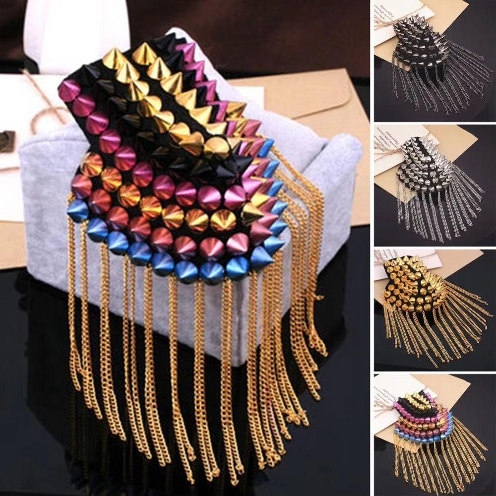 Cool Club Tassel Chain Epaulette Breastpin Jacket Vintage Brooch  Stage performance