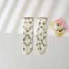 Girls Strawberry Embroidered Lace Over Knee High Socks Thin Transparent Floral Princess Kids Long Stockings