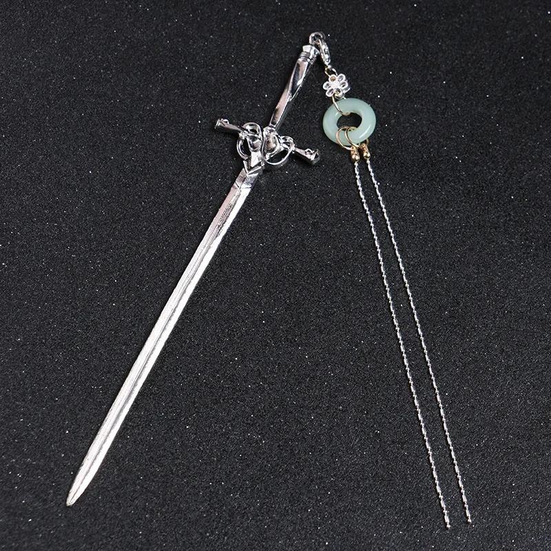 Neuer Chinesischer Punk Rubin Anhänger Schwert Haarnadel Mode Schlicht Modern Kopfschmuck Hinterkopf Pan Haarschmuck