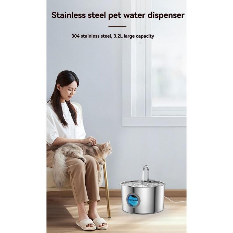 M-Modern-Automatic Pet Water Dispenser Stainless Steel 3.2L-Animal Drinking Fountain With Circular Window For Cats And Dogs