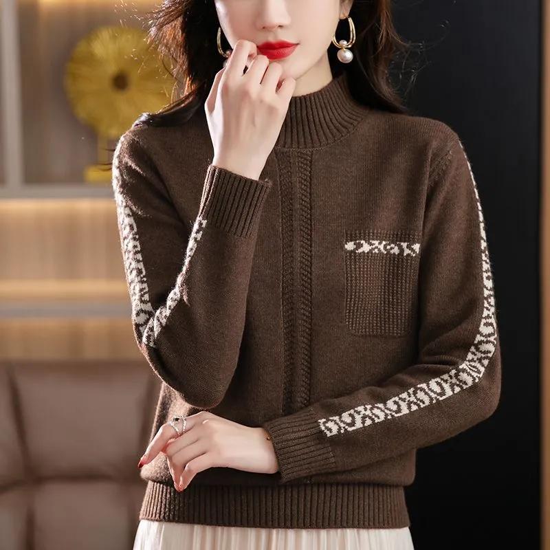 Maglioni Caldi Vintage a Collo Alto Primavera Autunno da Donna Pullover a Manica Lunga da Signora Top Base Maglieria