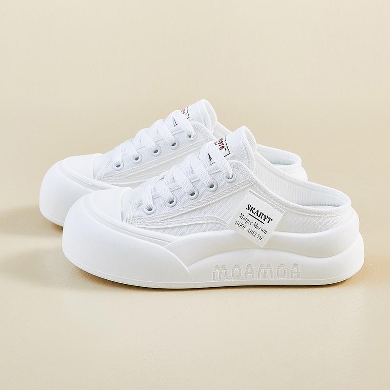 Summer Half-support Canvas Shoes New Style for Female Students with Thick Sole Height Enhancement Breathable Casual Street Photography