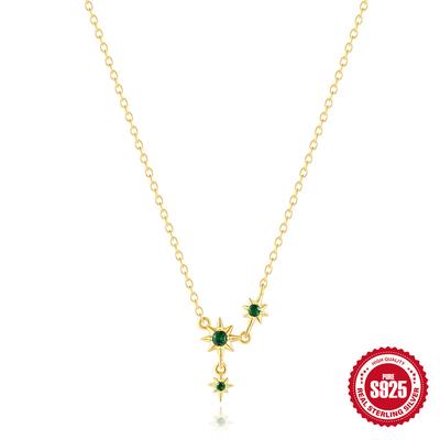 S925 Sterling Silver Simple And Versatile Octagram Green Diamond With Diamonds High-End Clavicle Chain Necklace Autumn And Winter Matching