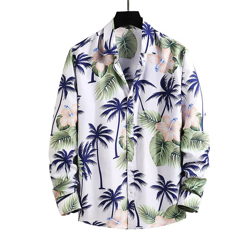 Camisa de otoño para hombre, estilo Hong Kong, informal, de talla grande, con estampado floral, de manga larga