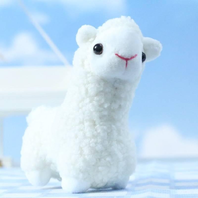 Adorable Soft Alpaca Plush Toy Keychain With Fluffy Short Plush In White Pink Brown