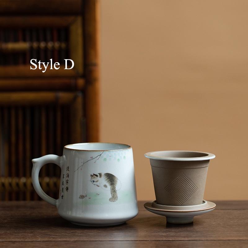 380ml Cute Cat Ceramic Mug Chinese Style Creative Tea Cup